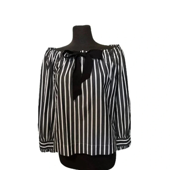J.Crew off-the-shoulder Striped top with bow, SMALL, - Picture 2 of 10